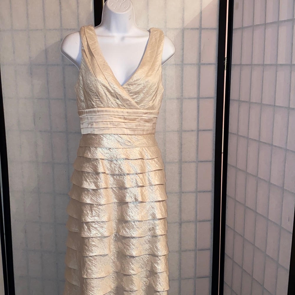 Adrianna Papell Shutter Pleat Satin Dress Silk Lining Sz8